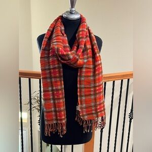 Echo Vibrant Orange and BLUE CRINKLED PLAID COZY CLASSIC SCARF, 21”X 78”